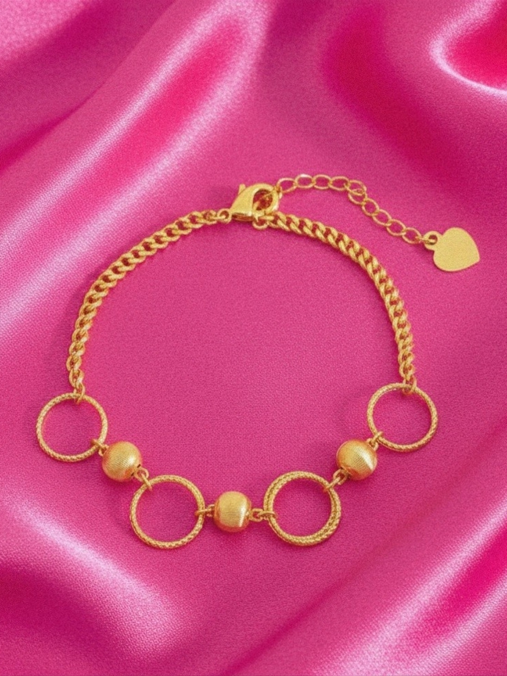 18K Gold-plated‎ Circle-Link Bead Bracelet - Women's Jewelry-NEW